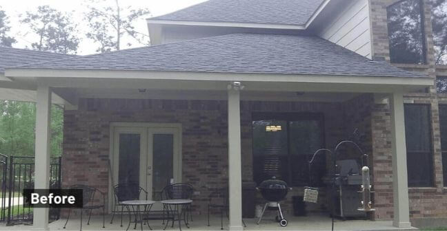patio cover before demolition and remodel in the woodlands texas
