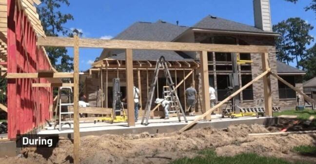 building a garage and patio cover addition on a house in the woodlands texas
