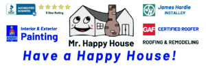 Mr. Happy House tablet logo, roofing, siding, painting