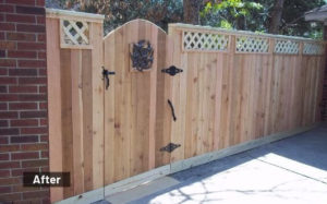 fully custom build fence with fancy closed off gate in The Woodlands Texas